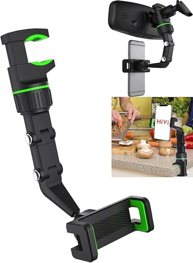 Car Mirror Phone Holder Mount, Multifunctional Pop Rearview Mirror Phone Holder Car Accessories, 360° Car Rearview Mirror Mount Phone GPS Holder Cell Phone Stand for Car Desk (1PC-Green)